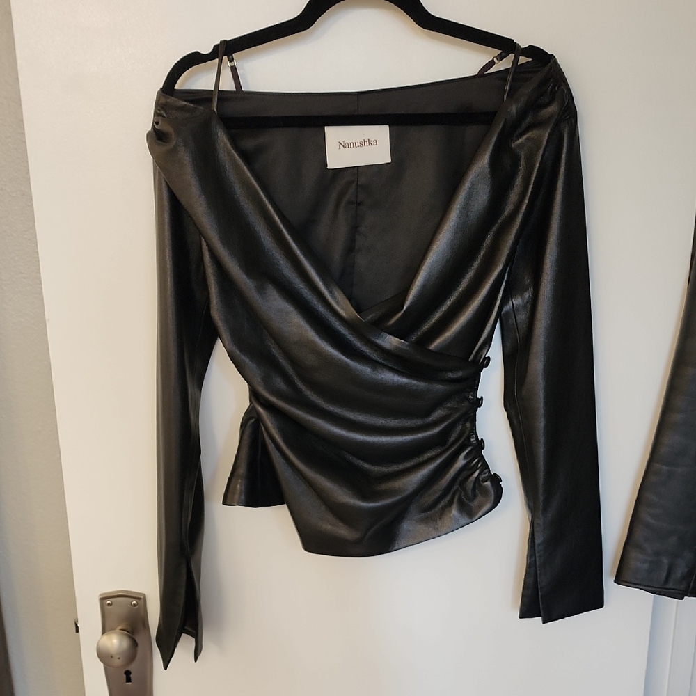 Nanushka Faux Leather Wrap Top